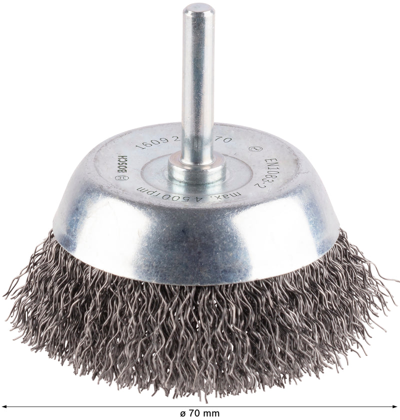 Bosch 6mm Shank Cup Brush 70mm Crimped Steel