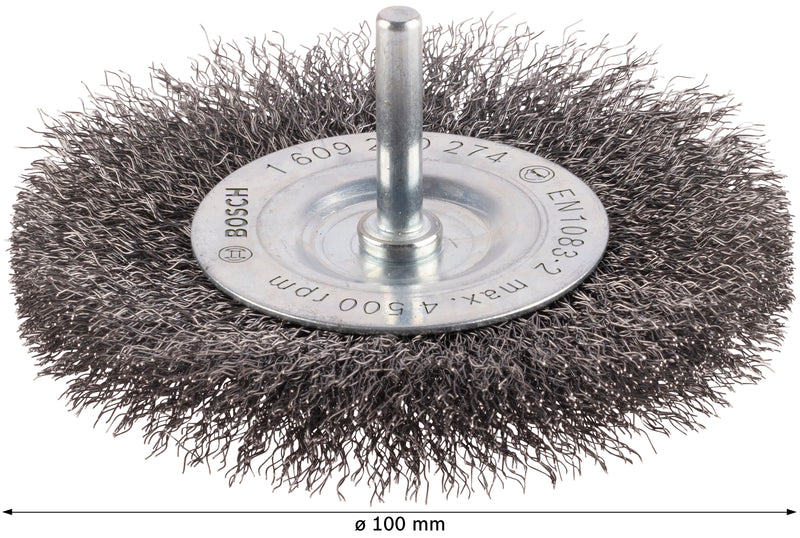 Roda de arame Bosch com haste de 6 mm, 100 mm, ondulada,