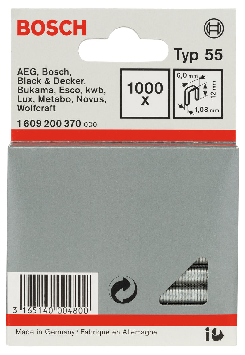 Bosch 6 / 12 MM Small Back Staples, Type 55