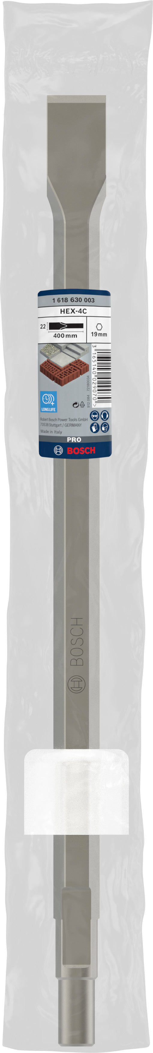 Cinzel plano Bosch HEX 19 mm com colar, 400x22