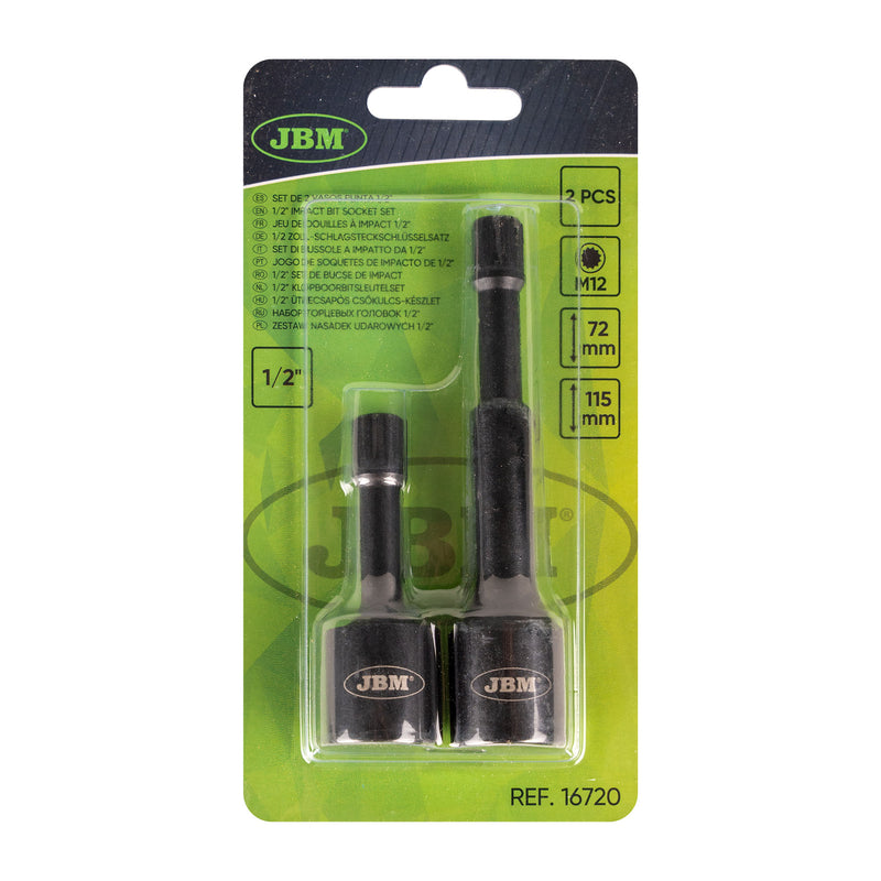 JBM (16720) 1/2" M12 Impact Bit Socket Set For Spline (Xzn) Screws, 2 Pcs