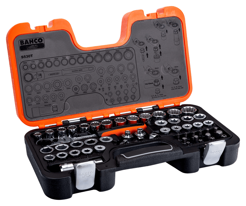 Bahco (S530T) Juego de caja de orificios de paso de 1/4” 53 piezas