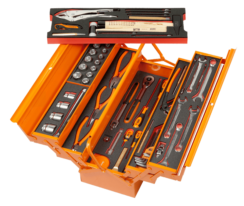 Bahco (3149-ORFF1) Caixa de metal cantilever com inserções de espuma para caixa de ferramentas de uso geral - 69 peças
