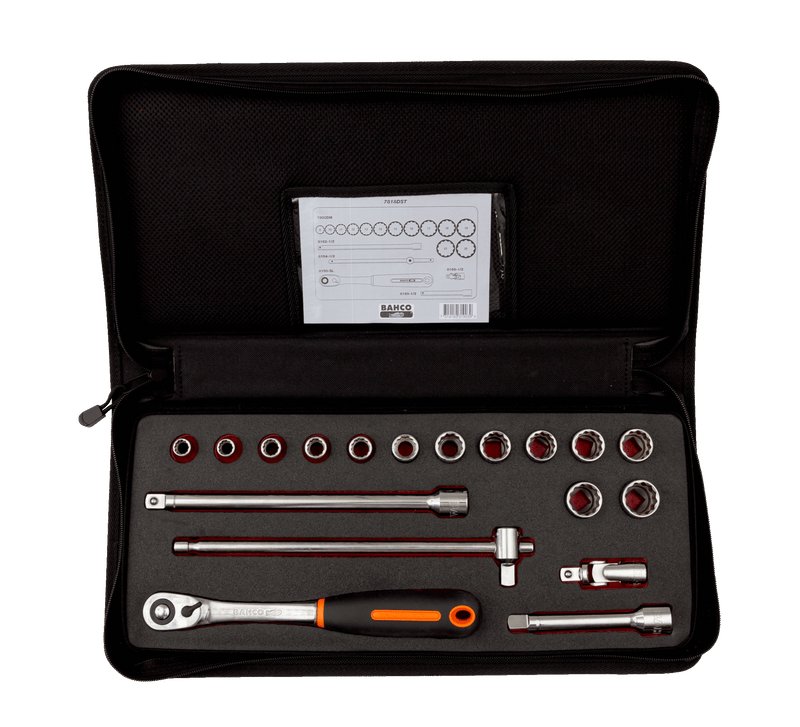 Bahco (7818DST) Juego de llaves de tubo de 1/2", 18 piezas