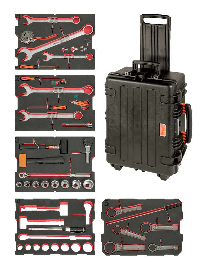 Kit de ferramentas para serviço pesado de turbinas eólicas Bahco (4750RCHDW02FF15)