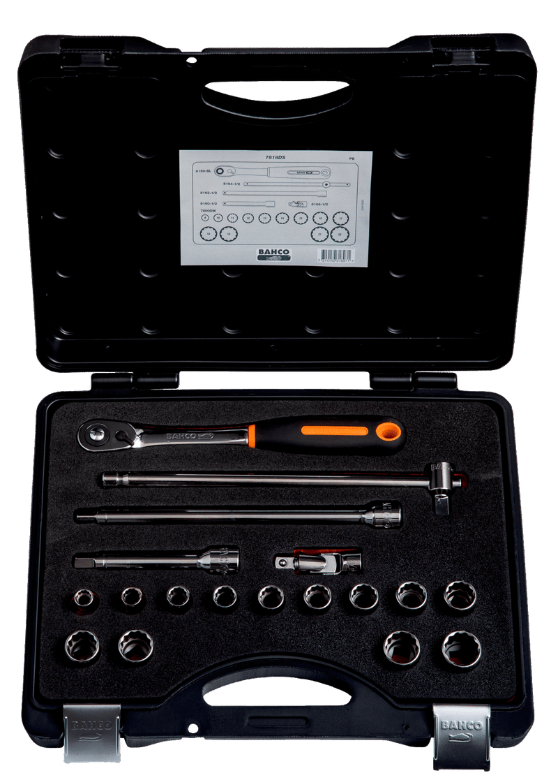 Conjunto de chaves de caixa Bahco (7818DS) de 1/2", 18 peças