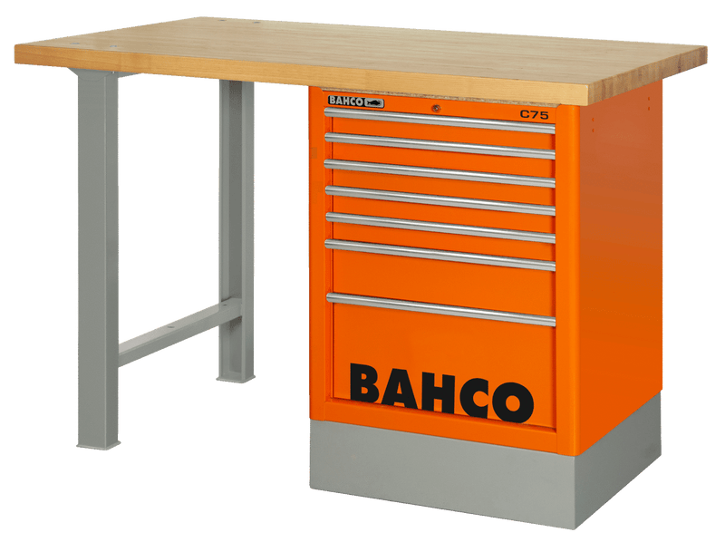 Bancadas Bahco (1495K8CWB18TW) com tampo em madeira e armário com gaveta lateral