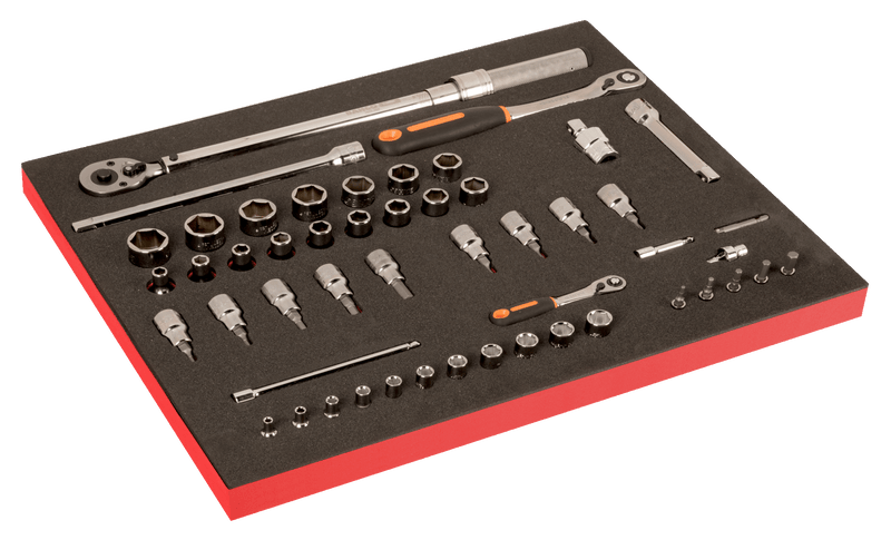 Conjunto de chaves de caixa Bahco (FF1A194) de 1/2" e 1/4" e chaves de torque de inserção de espuma Fit&amp;Go de 3/3 - 51 peças