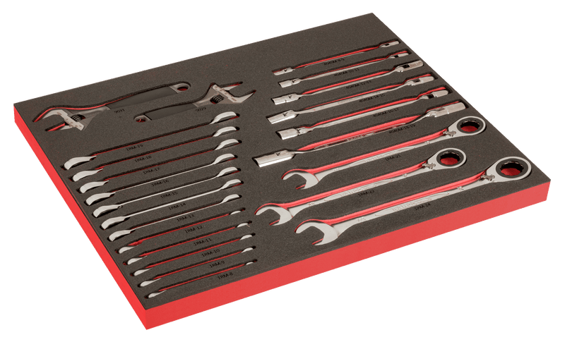 Bahco (FF1A199LM) Set of ratchet wrenches and articulated head wrenches, in adjustable foam insert with laser marking 3/3 Fit&Go - 23 pieces