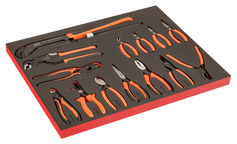 Bahco (FF1A200LM) Set of cutting pliers, for retaining rings, for pipes and universal in laser marked foam insert 3/3 Fit&Go - 14 pieces