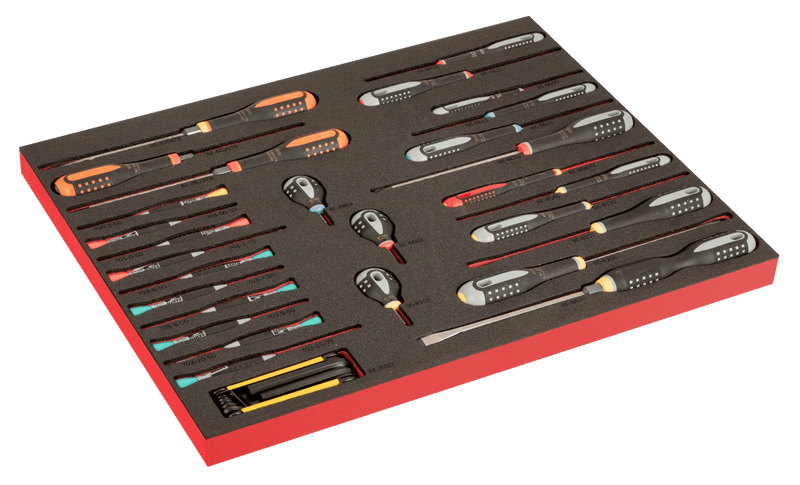 Bahco (FF1A201LM) Chave de fendas de espuma 3/3 Fit&amp;Go marcada a laser, chave de precisão e conjunto de chaves sextavadas - 37 peças