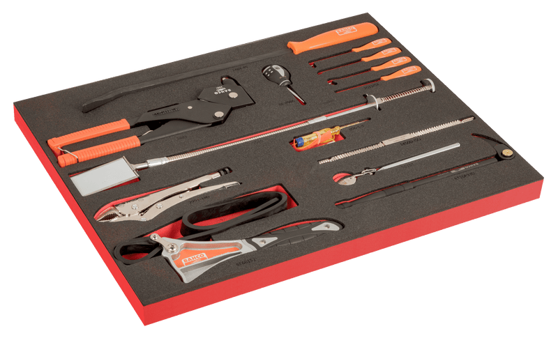 Bahco (FF1A205LM) Set with awls, hooks, inspection mirrors and riveting gun in laser-marked foam insert 3/3 Fit&Go - 14 pieces