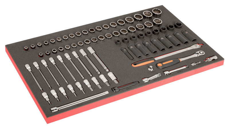 Bahco (FF1B02LM) Inserto de espuma para carro de 40" para juegos de llaves de tubo de 1/2" en sistema métrico e imperial - 76 piezas