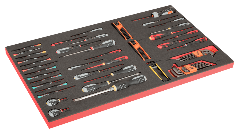 Inserção de espuma Bahco (FF1B06LM) para carrinho isolado de 40" e conjuntos de chaves de fendas de precisão da ERGO - 88 peças