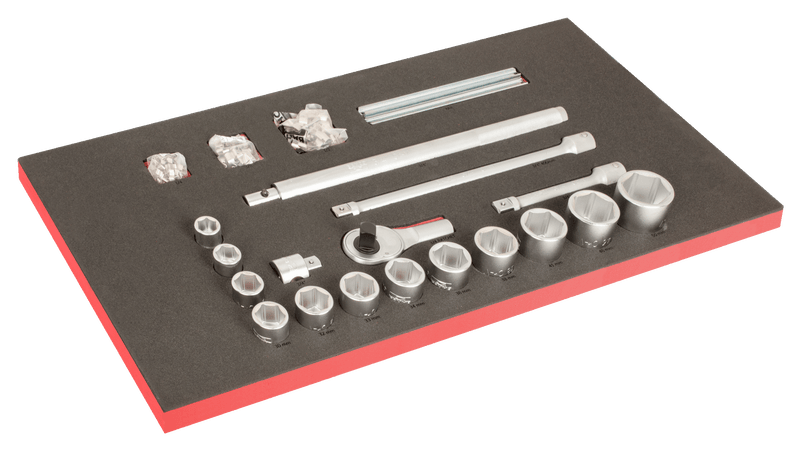 Bahco (FF1B11LM) Inserto de espuma para carrito de 40" para juegos de llaves de tubo de 3/4" y clips metálicos para juegos de llaves de tubo de 1/4", 3/8" y 1/2" - 104 piezas