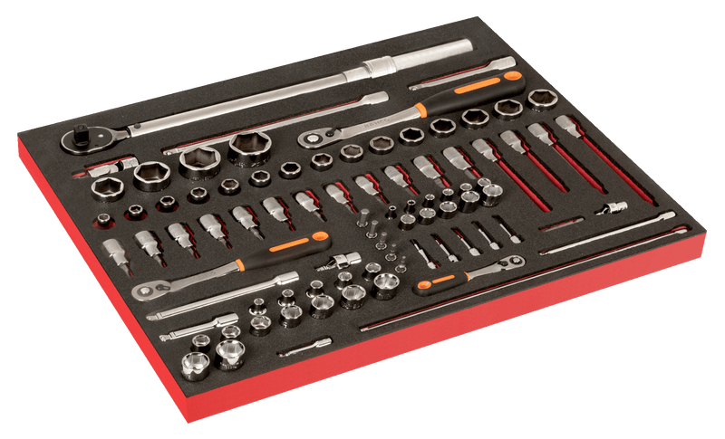 Bahco (FF1A213) Conjunto de chaves de caixa de 1/4" e 3/8" e conjunto de chaves de torque com inserção de espuma Fit&amp;Go de 3/3 - 85 peças