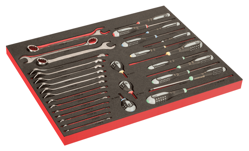 Bahco (FF1A215LM) ERGO Combination Wrench and Screwdriver Set with Laser-Marked Foam Insert 3/3 Fit&Go - 31 Pieces