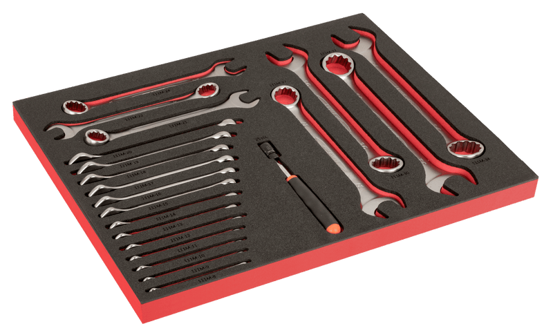 Bahco (FF1A209LM) Combination wrench set and magnetic pick-up tweezers with LED light in laser-marked foam insert 3/3 Fit&Go - 56 pieces