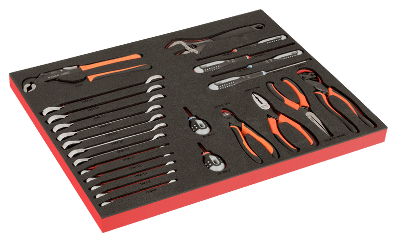 Conjunto de chave de fendas, chave inglesa e alicate Bahco (FF1A210LM) ERGO com inserção de espuma marcada a laser 3/3 Fit&amp;Go - 24 peças