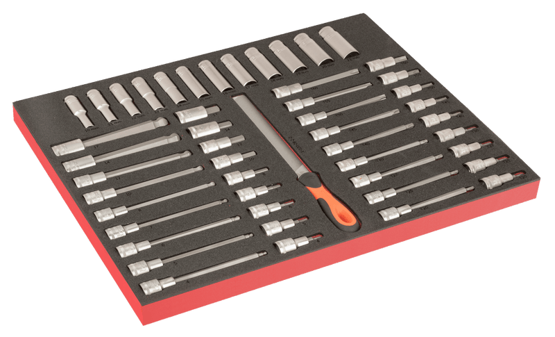 Bahco (FF1A219LM) Juego de llaves de tubo de 1/2" de largo con puntas hexagonales de espuma de 3/3 Fit&amp;Go marcadas con láser - 49 piezas