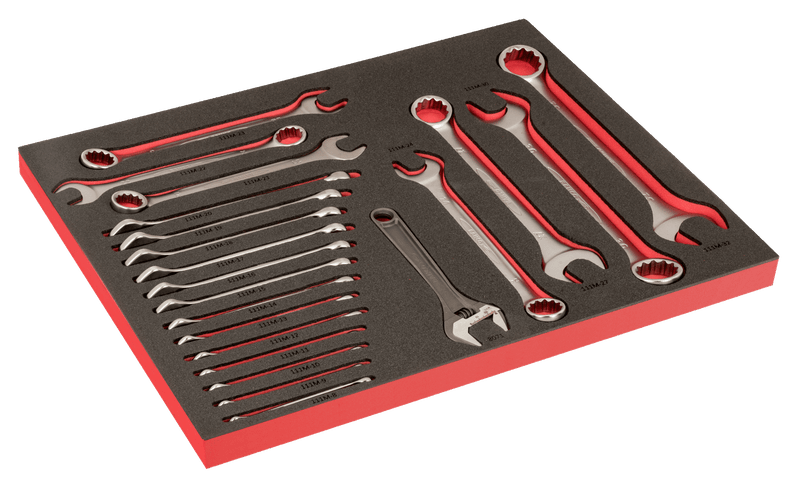Bahco (FF1A220LM) 3/3 Fit&Go Combination Wrench and Adjustable Wrench Set with Laser-Engraved Foam Insert - 21 Pieces