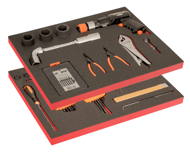 Bahco (FF1ASET-AUTO-M1) 2 kits de herramientas de espuma para reparación de automóviles - 62 piezas