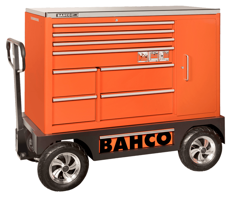 Carrinho de ferramentas especial Bahco (1475KXXL8CWTSS) de 53" com 8 gavetas e armário lateral - 1505 mm x 500 mm x 1218 mm