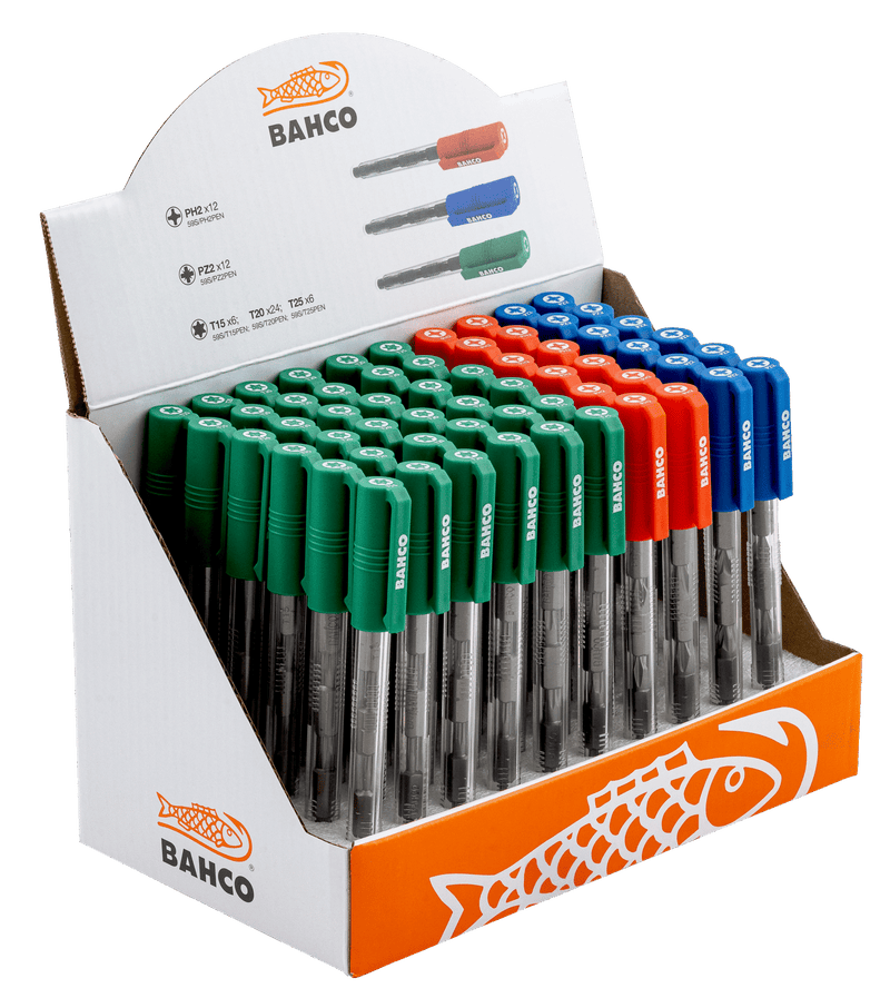 Juego de llaves de vaso Bahco (59S/60PEN/DISP) de 1/4" para tornillos Phillips/Pozidriv/TORX® - 60 piezas/Expositor