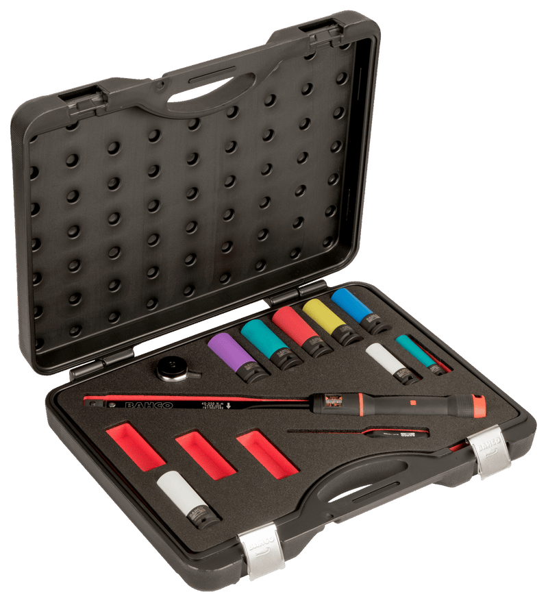Bahco (4750BMC10FF1) Estojo de plástico com chave de torque ajustável e kit de ferramentas de chave de caixa de impacto - 11 peças