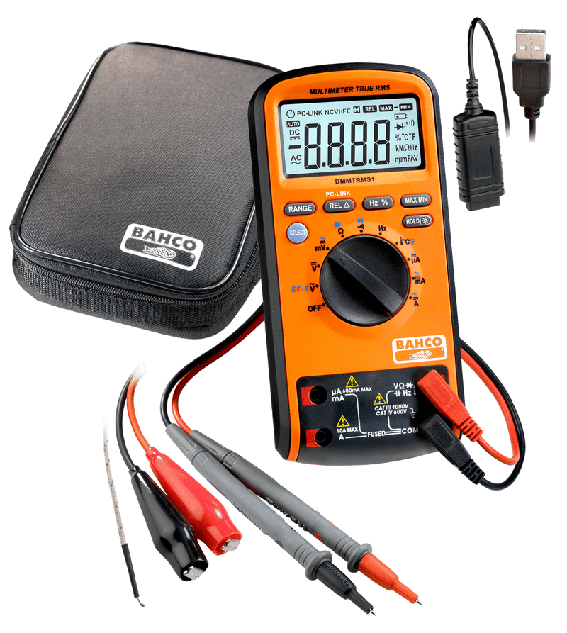 Bahco (BMMTRMS1) Digital multimeter, auto, True RMS 1000 V and PC connection