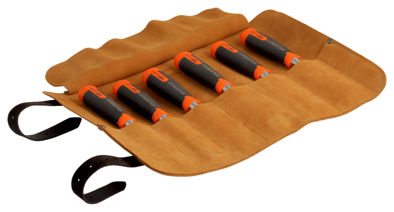 Conjunto de formões à prova de fissuras Bahco (434-S6-LR) ERGO™ em bolsa em pele - 6 peças