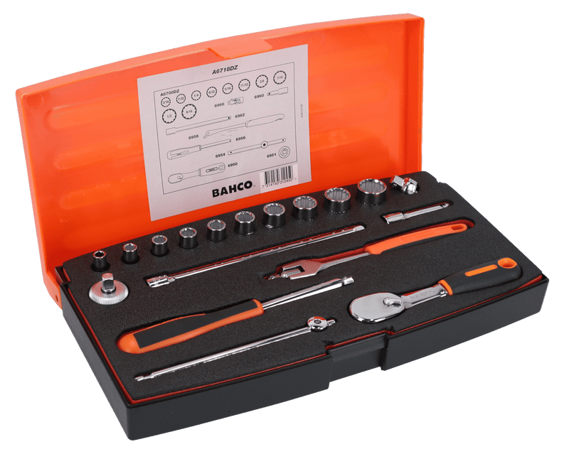 Bahco (A6718DZ) Juego de llaves de tubo de 1/4" (18 piezas)