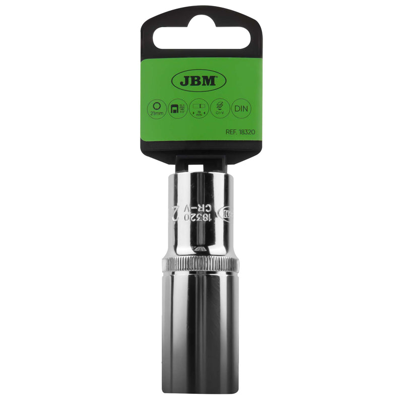 JBM (18320) Chrome Plated Long Socket 75mm, 21mm Hex., 1/2" Drive