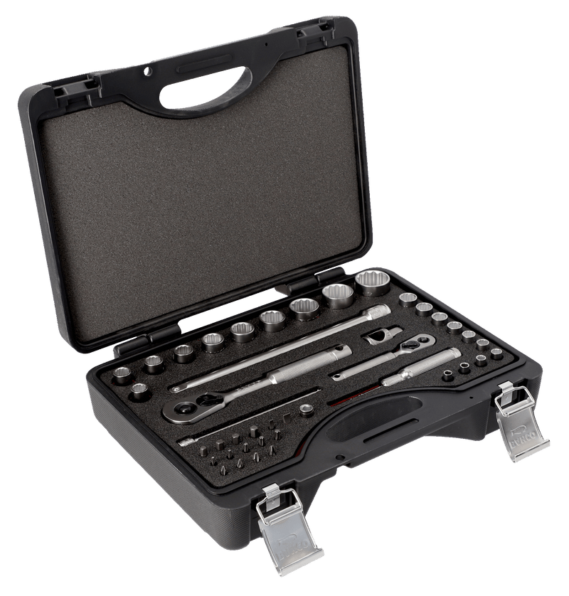 Bahco (7842MH) 1/4" and 1/2" Square Drive Socket Wrench Set with Bi-Hex Metric Profile - 42 Pieces