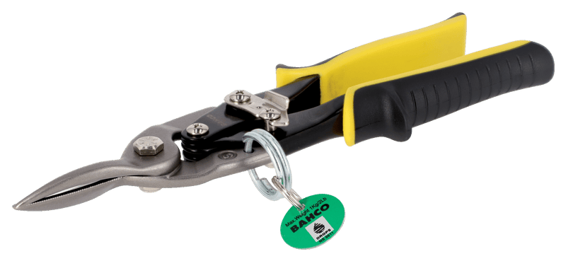 Bahco (TAHMA421) Tijeras de aviación de corte recto con mayor potencia gracias a la acción de palanca y al mango codificado por color amarillo hasta 1,5 mm con anillo de seguridad 250 mm