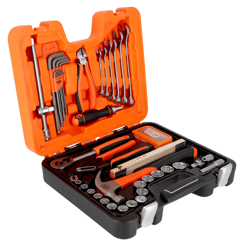 Bahco (S71MIX) Juego de 71 vasos de 1/2 pulgada, métricos y hexagonales con puntas, llaves combinadas, martillos y alicates