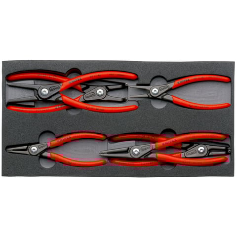 Alicate de Precisão para Anéis de Retenção Knipex (00 20 01 V02) - Conjunto de 6 peças em tabuleiro de espuma.