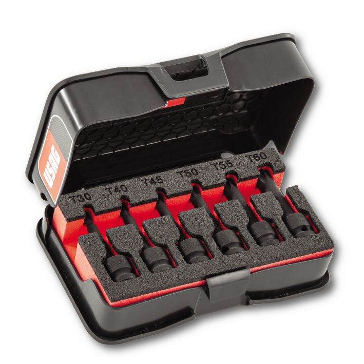 USAG (519 M 233MNTXC6) Assortment With Long Impact Socket Bits For Torx® Screws In Abs Case (6 Pcs.)