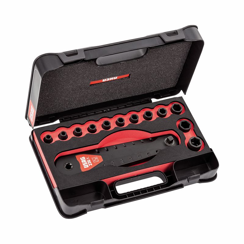 USAG (236 K/C13) Surtido con extensión de cadena y vasos de impacto en estuche de ABS (13 uds.)