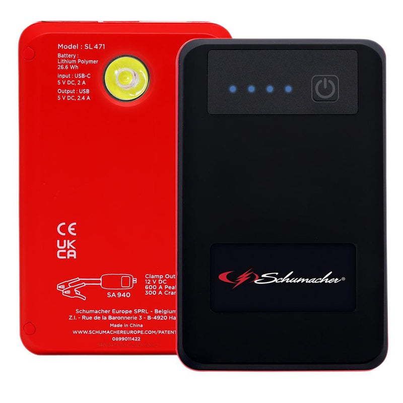 Schumacher (SL471) Lithium Jump Starter 12V – 600A | USB Power Bank | LED Flashlight