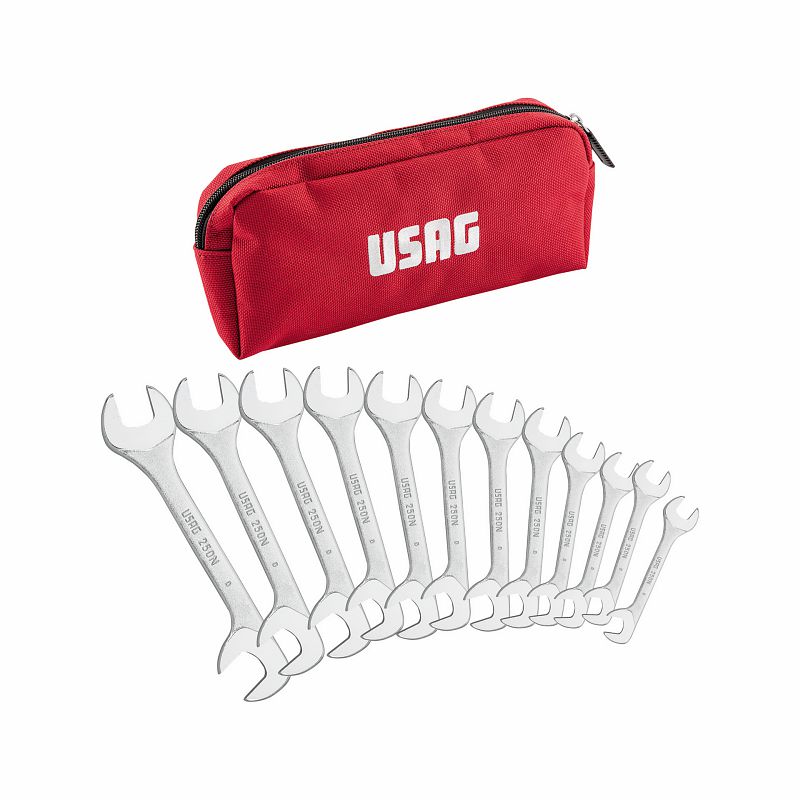 USAG (250 N/SE12) Conjunto de 12 chaves de bocas abertas pequenas de ponta dupla