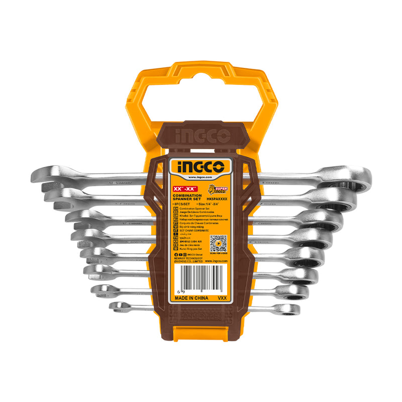 INGCO (HKSPAR1082) Set Of 8 Open-End Wrenches With Ratchet, 6-19mm