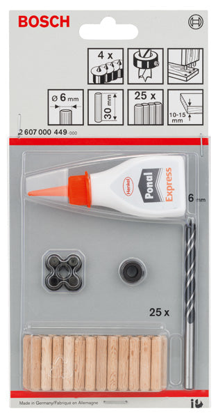 Bosch Wood Dowel Set, 32 Pieces, 6mm