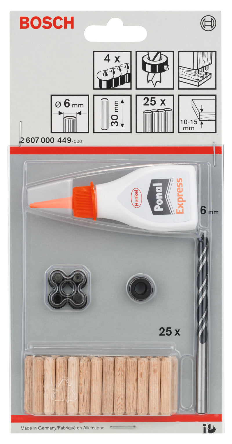 Bosch Wood Dowel Set, 32 Pieces, 6mm