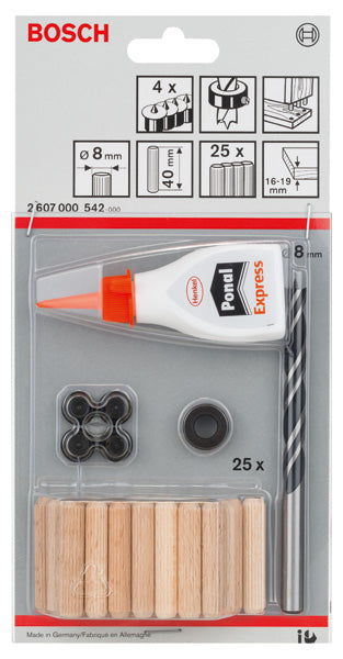 Bosch Wood Dowel Set, 32 Pieces, 8mm