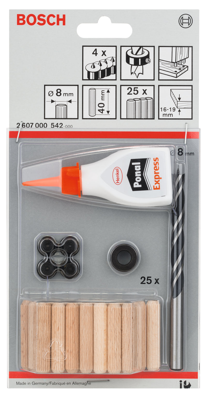 Bosch Wood Dowel Set, 32 Pieces, 8mm