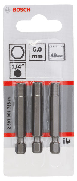 Punta de destornillador Bosch de 6 (49 mm), hexagonal, 3 piezas