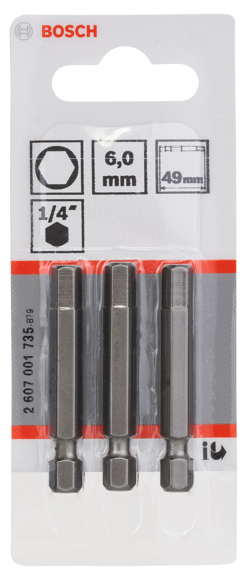 Punta de destornillador Bosch de 6 (49 mm), hexagonal, 3 piezas