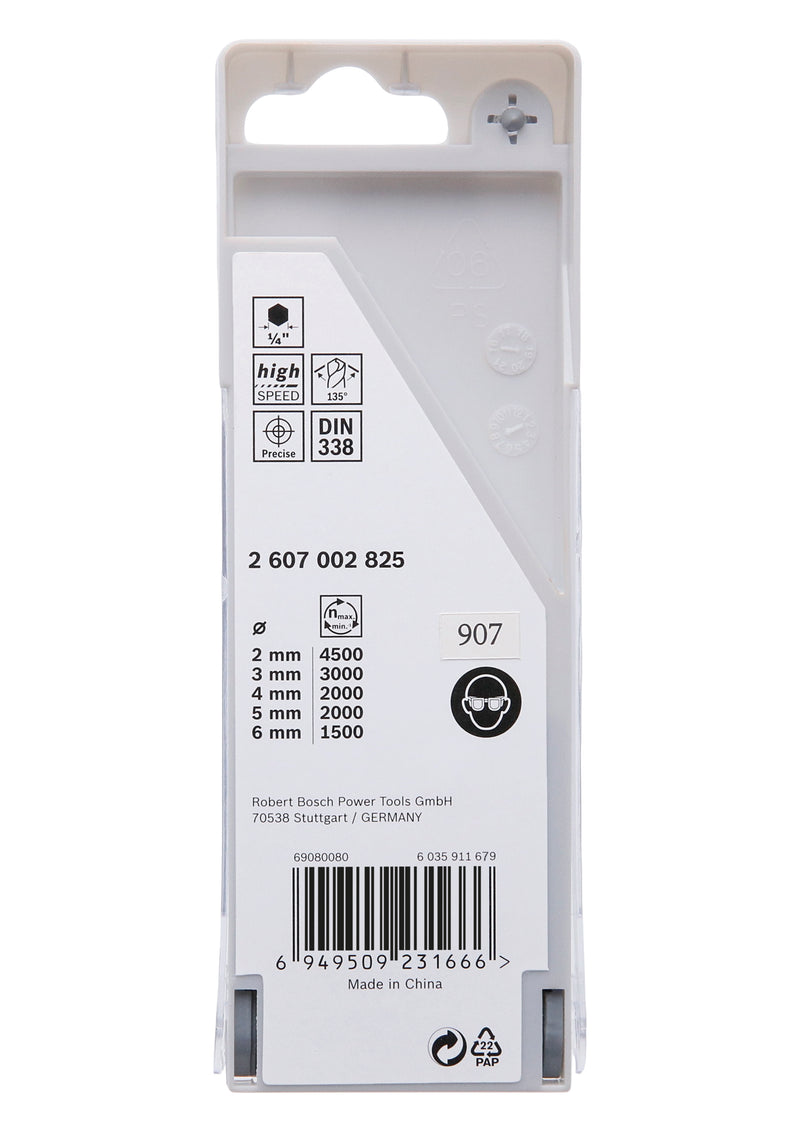 Conjunto de brocas sextavadas Bosch HSS PointTeQ de 5 peças em exposição de bancada de 2 a 6 mm