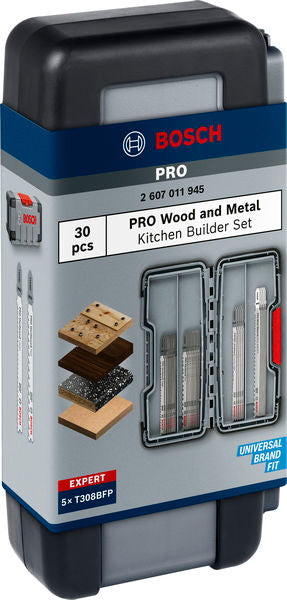 Lâminas de serra vertical e lâminas de serra sabre, sortidos Bosch Accessories (PRO Wood and Metal Kitchen Builder Set, 100 mm, 30 pcs)